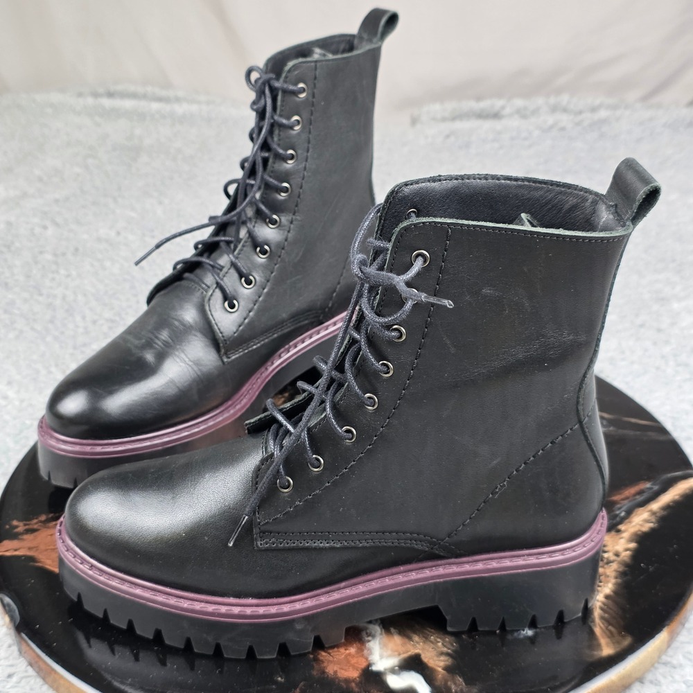 Enzo Tesoti Boots Women's 37 US 6 Lace-up‎ Black Leather Combat Made in Spain
